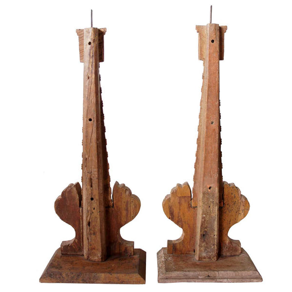 Pair of Indo-Portuguese Gilt Painted Teak Altar Pricket Candlesticks