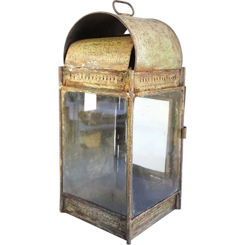 Anglo Indian Painted Iron, Tole and Glass Candle Wall / Tabletop Lantern