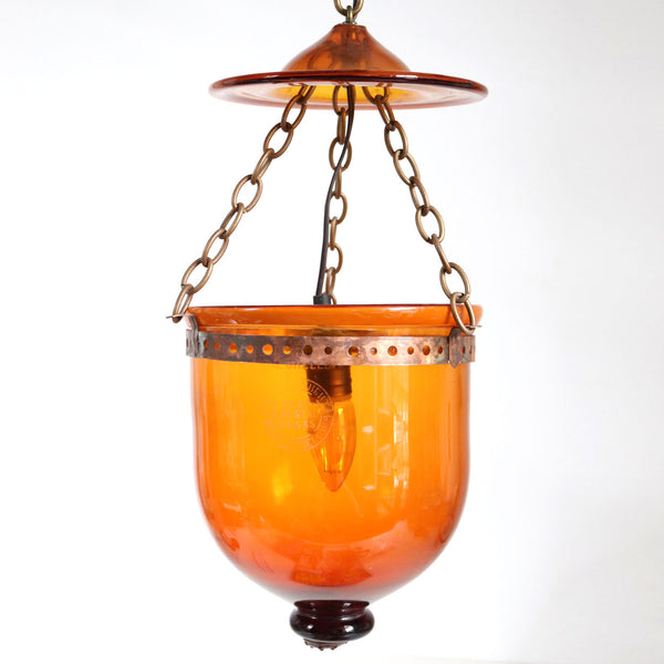 Belgian Val St. Lambert Amber Glass One-Light Hall Lantern