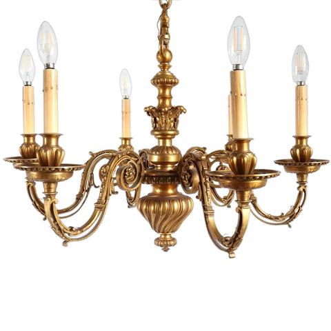 Fine French Heavy Gilt Bronze Six-Light Chandelier