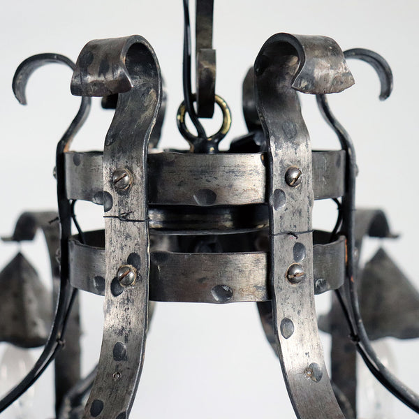 American Arts and Crafts Hammered Wrought Iron Six-Light Chandelier