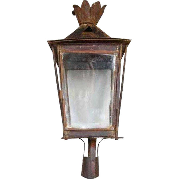 Anglo Indian Painted Toleware and Glass Post Lantern on Teak Base