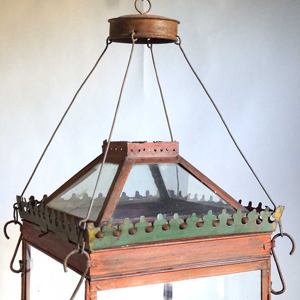 Anglo Indian Red Toleware Hanging Lantern