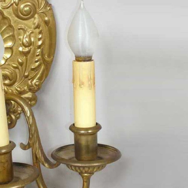 Pair of French Baroque Style Gilt Bronze Three-Light Wall Sconces