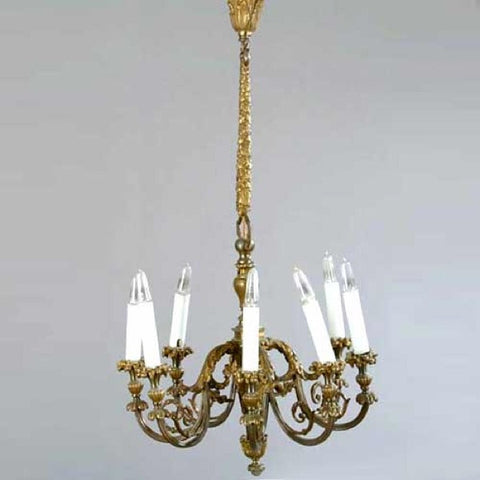 French Louis XV Style Bronze and Brass Eight-Light Chandelier