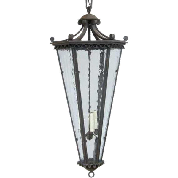 Vintage Argentine Wrought Iron and Textured Glass Three-Light Hanging Lantern