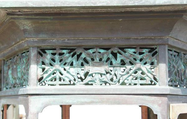 Pair of American Copper, Bronze and Wrought Iron Exterior Wall Bracket Lanterns
