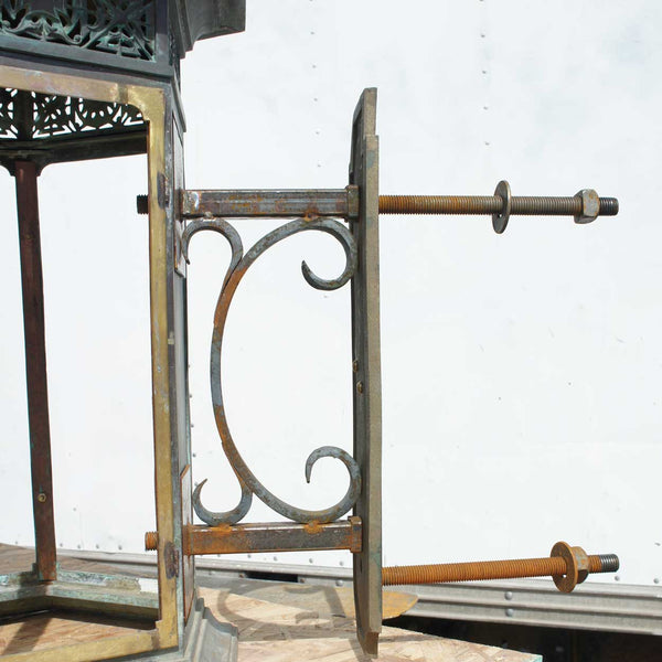 Pair of American Copper, Bronze and Wrought Iron Exterior Wall Bracket Lanterns