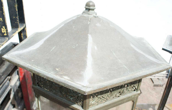 Pair of American Copper, Bronze and Wrought Iron Exterior Wall Bracket Lanterns