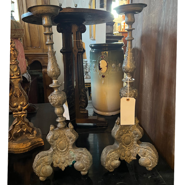 Pair of Large Dutch Baroque Style Pewter Candlesticks