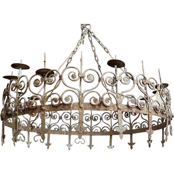 Large Danish Medieval Style Wrought Iron 18-Light Candlelight Chandelier