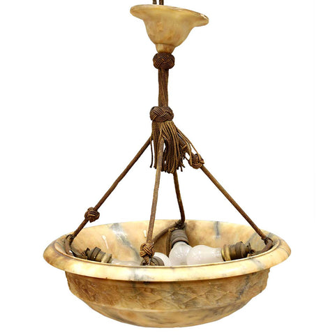 Italian Alabaster Hanging Dish Shade Four-Light Pendant Light