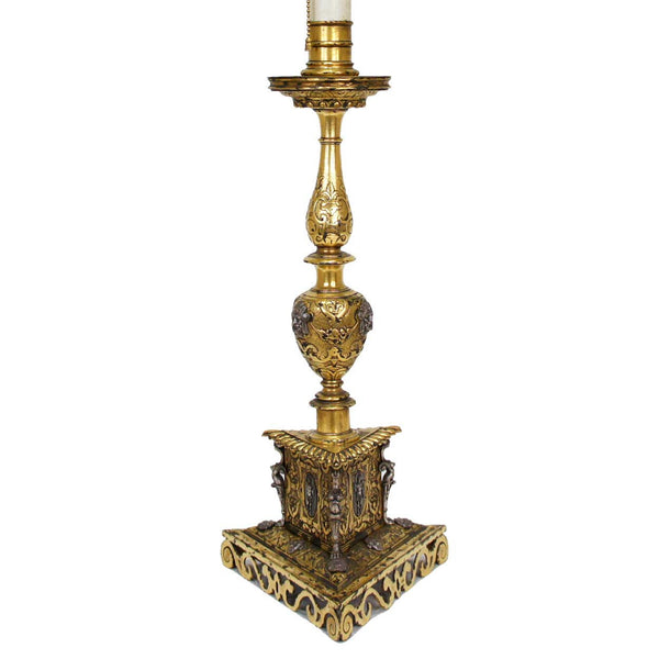 American Edward F. Caldwell Silver and Gilt Bronze Three-Light Table Lamp