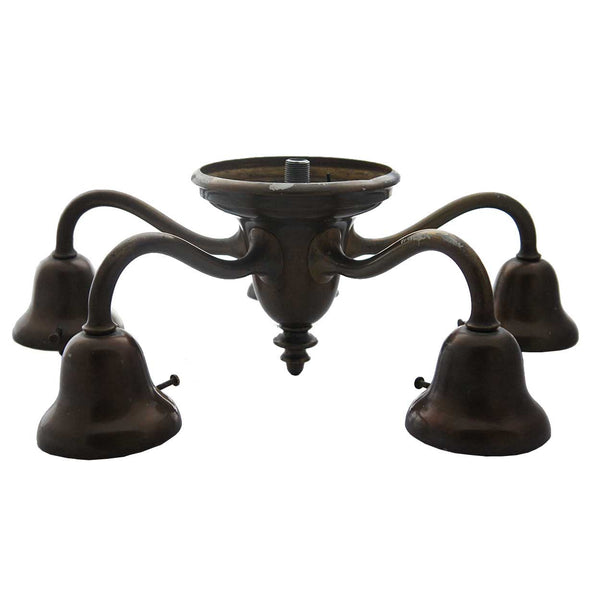American Art Nouveau Brass Five-Arm Ceiling Flush Mount Chandelier Light Fixture