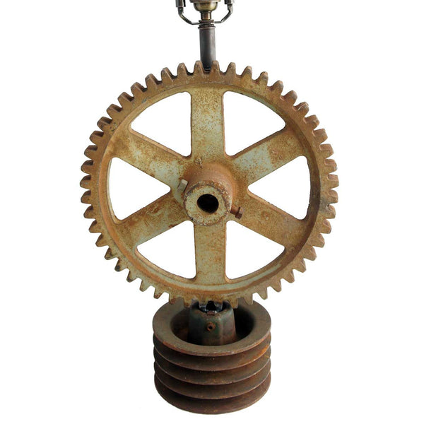 Vintage American Industrial Cast Iron Cog Gear as a One-Light Table Lamp