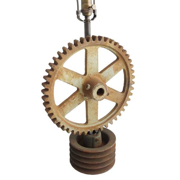 Vintage American Industrial Cast Iron Cog Gear as a One-Light Table Lamp