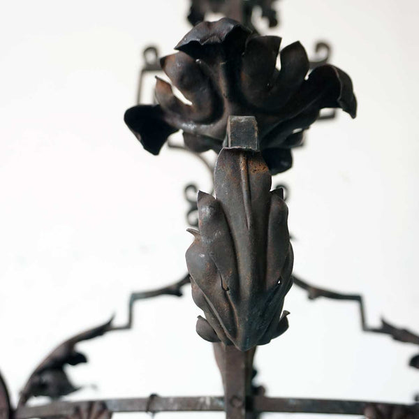 Large French Baroque Style Wrought Iron Floral Eight-Light Chandelier