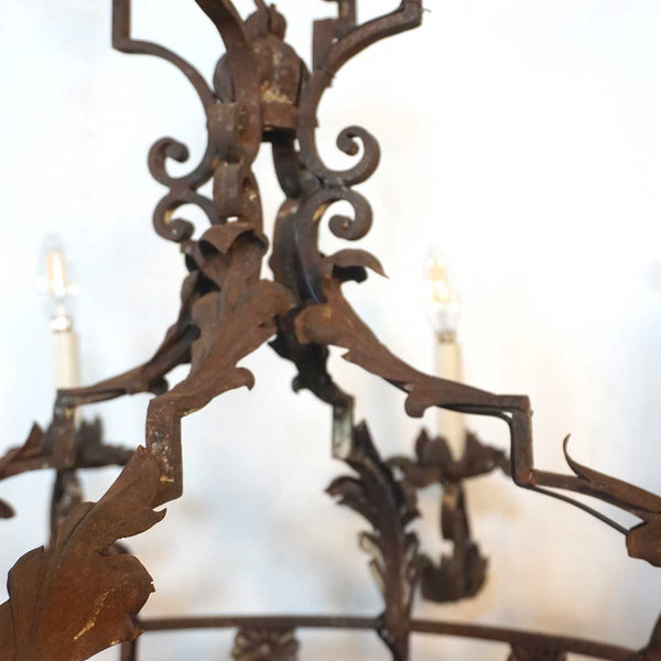 Large French Baroque Style Wrought Iron Floral Eight-Light Chandelier