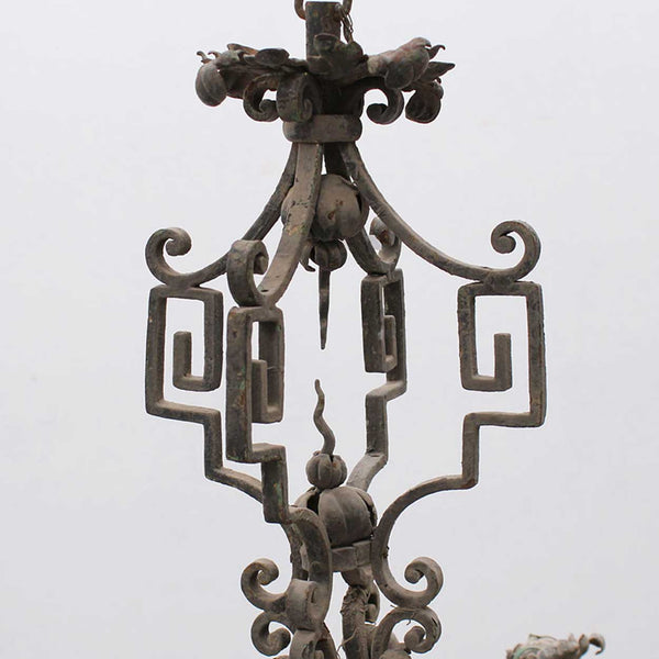 Large French Baroque Style Wrought Iron Floral Eight-Light Chandelier