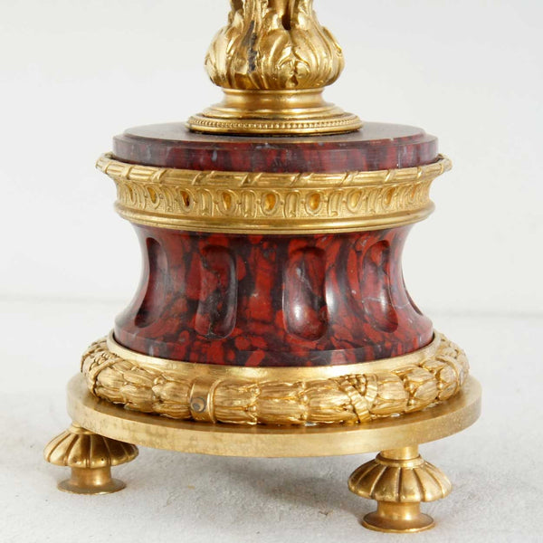 French Empire Style Rouge Royale Marble and Gilt Bronze Three-Light Candelabrum Table Lamp