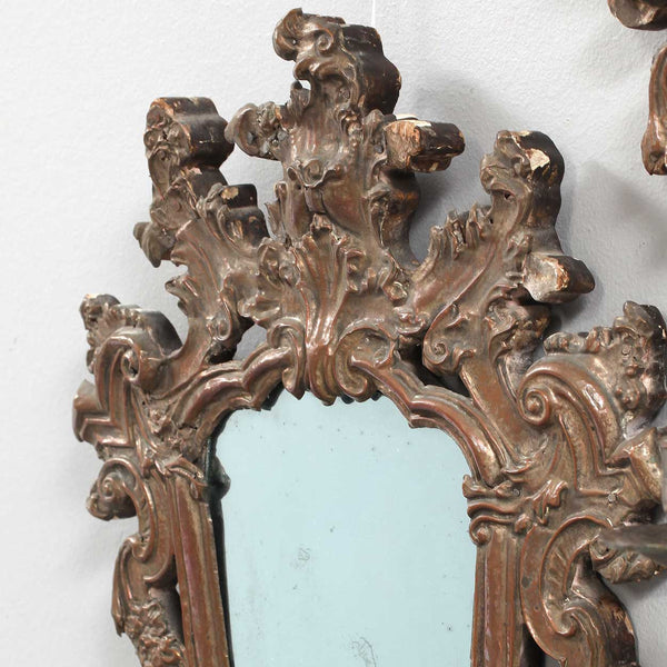 Pair of Italian Baroque Mirrored Copper and Pine Two-Candlearm Sconces