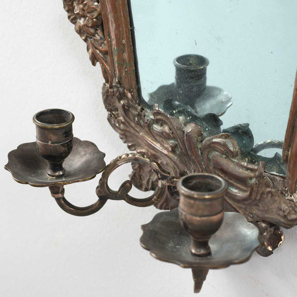 Pair of Italian Baroque Mirrored Copper and Pine Two-Candlearm Sconces