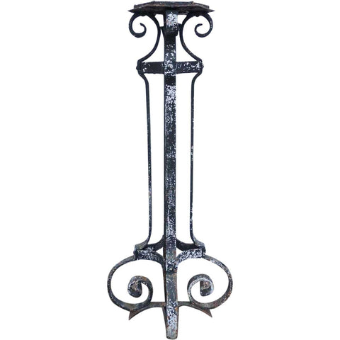 French Black Painted Wrought Iron Stairway or Gate Exterior Lantern Lamp Post