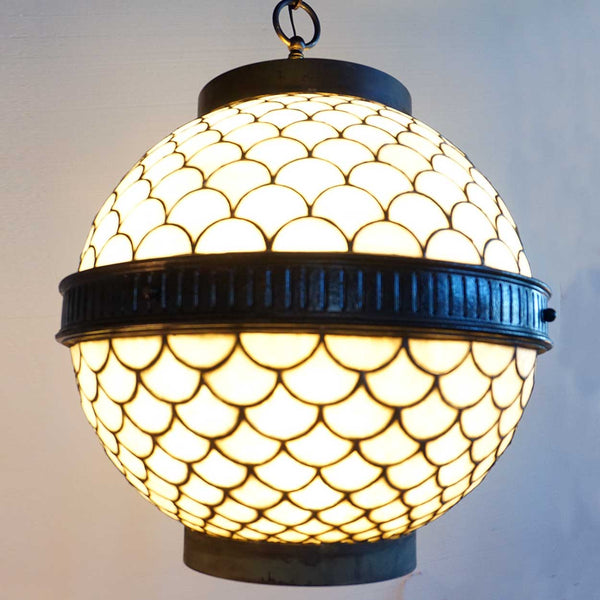 American Leaded Glass Globe Hanging Four-Light Pendant Hall Light