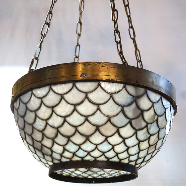 American Brass Mounted Leaded Glass Bowl Four-Light Pendant Light Fixture