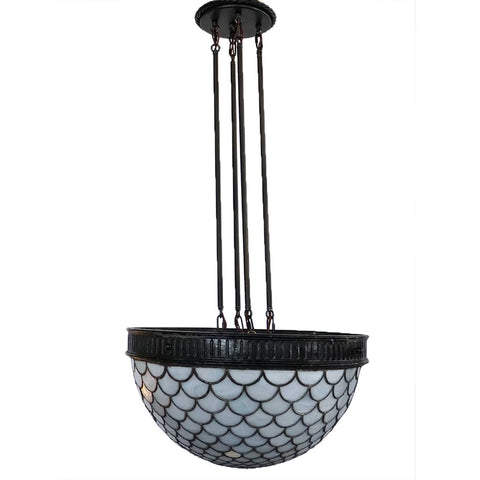 American Leaded Opalescent Glass Hanging Pendant Four-Light Fixture