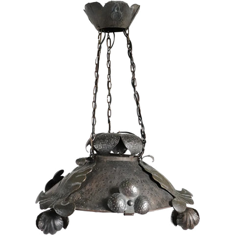 Continental Jugendstil Hammered Brass Four-Light Pendant Light Fixture