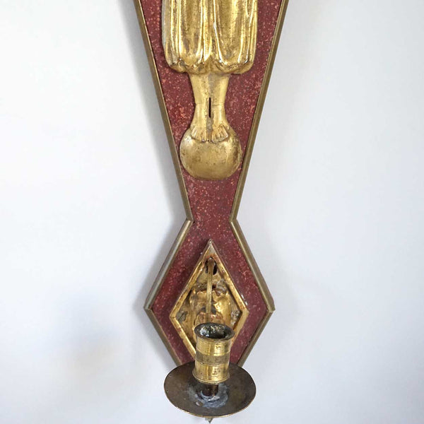 Pair French Egyptian Revival Gilt Paster, Wood and Brass Candle Wall Sconces
