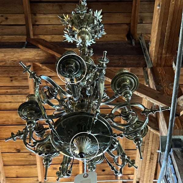 French Louis XIV Style Brass Six-Candlearm Chandelier