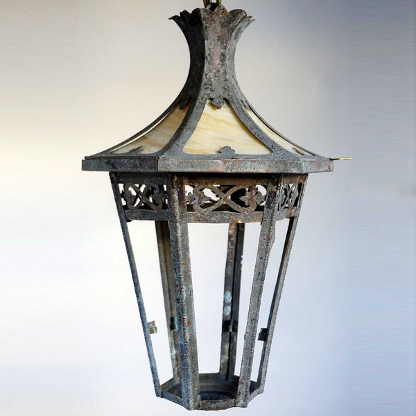 American Arts and Crafts Brass Hexagonal Hanging Pendant Lantern