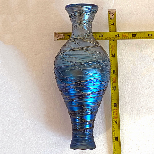 American Durand Glass Blue Iridescent Threaded Table Lamp Base Part