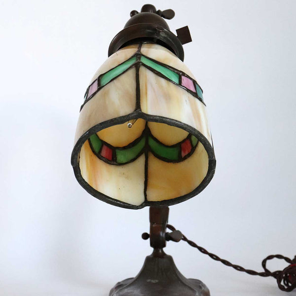 American Craftsman Leaded and Stained Bent Glass Lamp Shade
