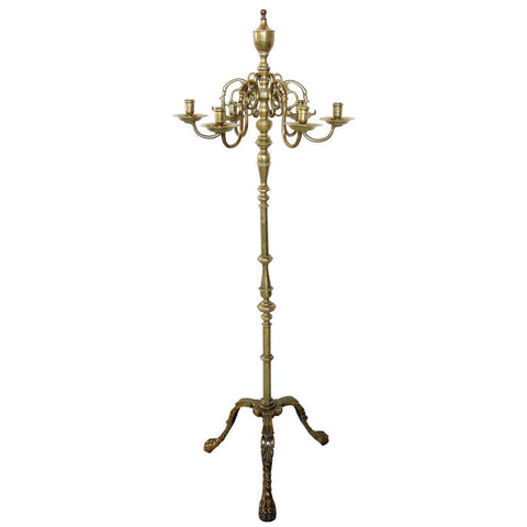 Swedish or Dutch Brass Six-Light Floor Standing Candelabra