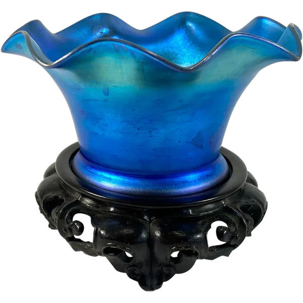 American Durand Bronze and Iridescent Blue Glass One-Light Table Lamp