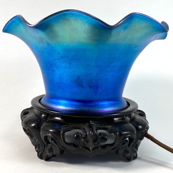 American Durand Bronze and Iridescent Blue Glass One-Light Table Lamp