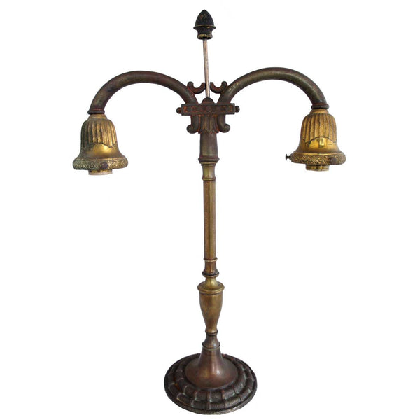 American Rembrandt Brass and Cast Iron Two-Light Student Table Lamp