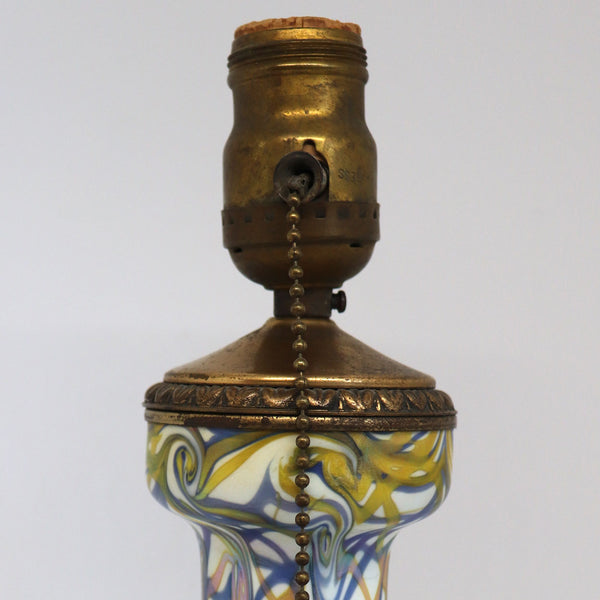 American Quezal Bronze Mounted Glass King Tut One-Light Table Lamp