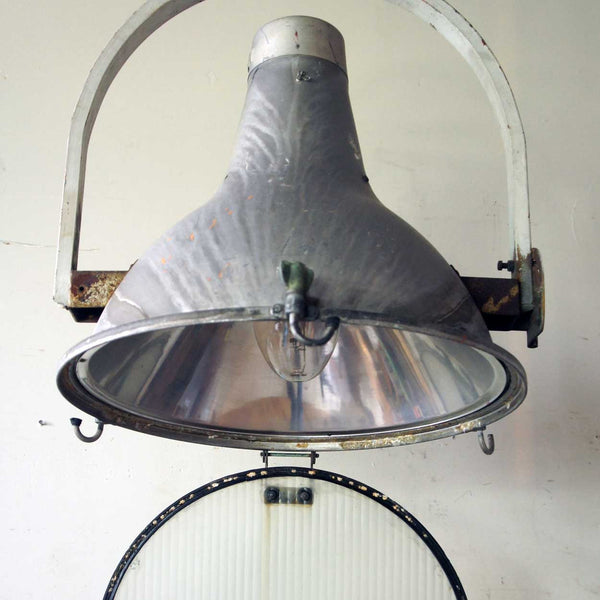 Large Italian Fidenza Vetraria Mid Century Industrial Armature Hanging Light