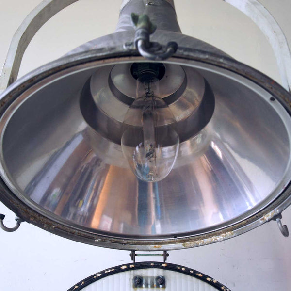 Large Italian Fidenza Vetraria Mid Century Industrial Armature Hanging Light
