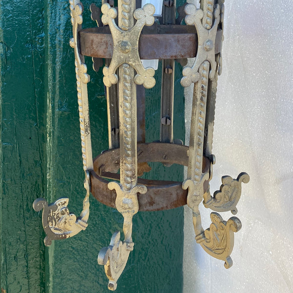Large Argentine Wrought Iron and Painted Bronze Two-Light Bracket Lantern Sconce