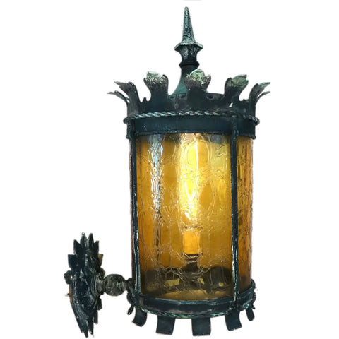 American Tudor Revival Patinated Bronze and Glass Exterior One-Light Bracket Sconce