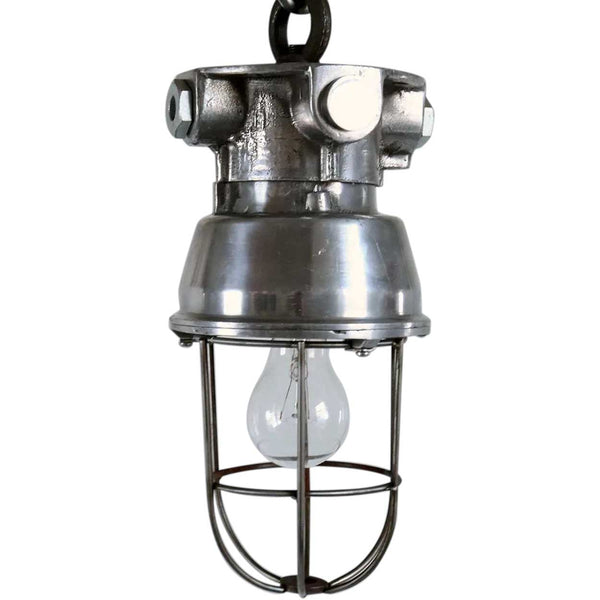 Small Vintage Style Industrial Aluminum Caged Ceiling Pendant Light