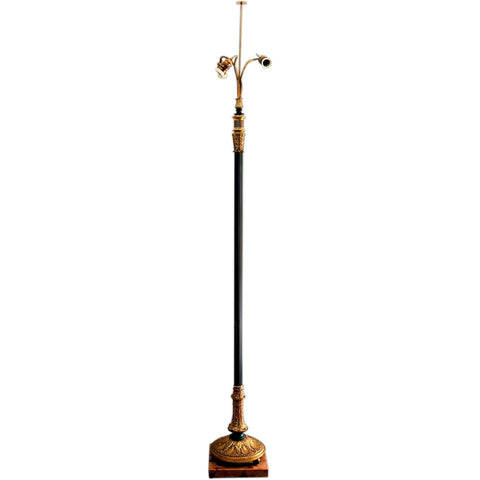 French Louis XVI Revival Cast Gilt Bronze and Marble Base Three-Light Floor Lamp