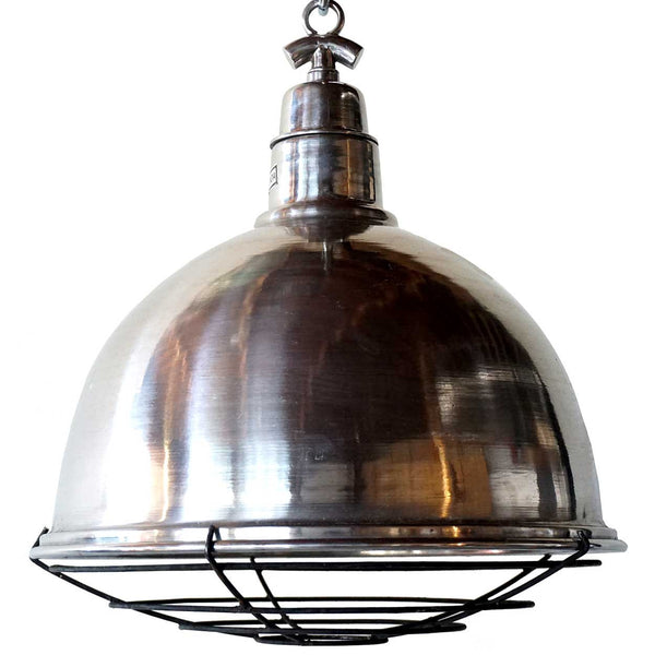 Vintage Style Industrial Aluminum and Iron Cage Domed Pendant Light