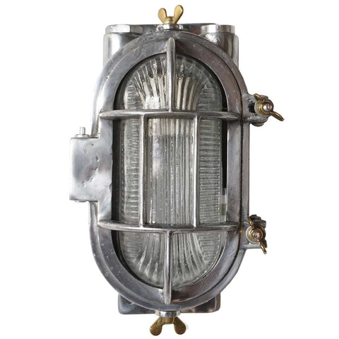 Vintage Style Industrial Aluminum Caged Oval Wall or Ceiling Ship's Light