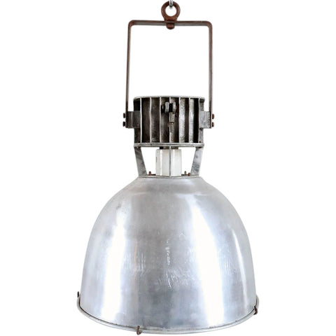 Vintage Industrial Aluminum Dome Shade Caged One-Light Pendant Light